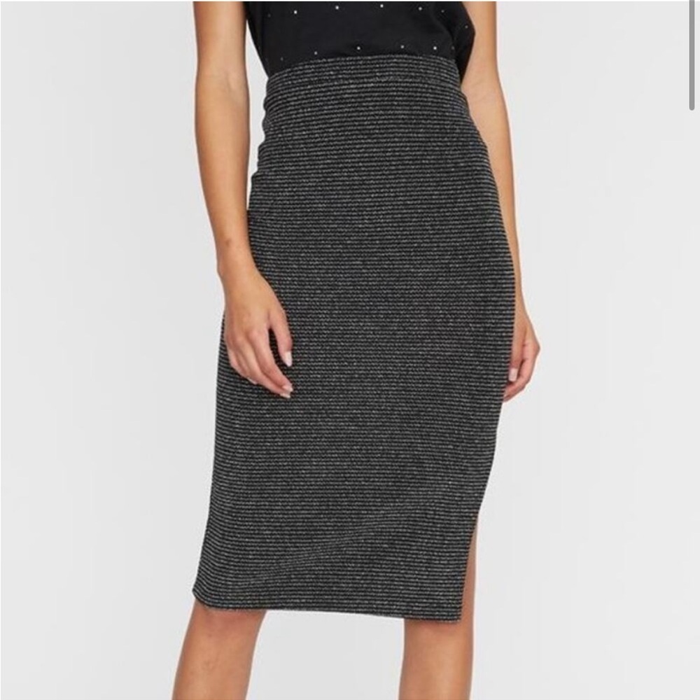 NWT Sanctuary black & silver metallic stretch knit midi Pencil Skirt